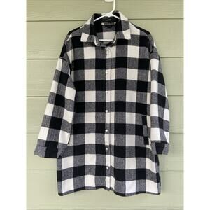Forever 21 Black White Checkerboard Plaid Mid-Length Snap Front Coat Women Small